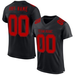 Maillot de football authentique personnalisé en maille noire et rouge